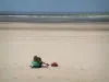 Opal Coast landscapes - Sandy beach with two people and the Channel (sea), at Touquet-Paris-Plage