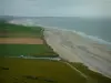 Opal Coast landscapes - From the Blanc-Nez cape, view of grassy lawns, fields, sandy beaches, sea and the Gris-Nez cape in background (Regional Nature Park of Opal Capes and Marshes)