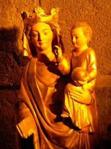 Orcival basilica - Crypt of the Notre-Dame Romanesque basilica: wooden statue of the Virgin and Child