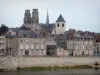 Orléans - Tours de la cathédrale Sainte-Croix (édifice gothique), clocher de l'église Saint-Donatien, maisons et bâtiments de la ville, fleuve Loire