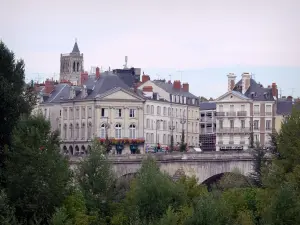 Orléans - Buildings of the city, bell tower, the George V bridge and trees