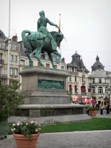 Orléans - Equestrian statue of Joan of Arc on the Martroi square and buildings of the city