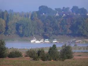 Paesaggi dell'Angiò - Valle della Loira: fiume Loira, barche ormeggiate, banca con alberi e case