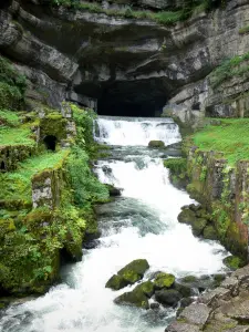 Paesaggi del Doubs - Fonte Sito del Loue: cliff (pareti rocciose), grotta con la sorgente (rinascita) e cascata