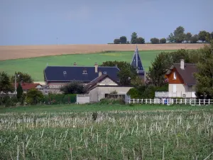 Paesaggi della Marne - Case e campanile di un villaggio, campi e alberi