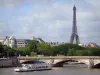 Paesaggi urbani - Nave da crociera a vela sulla Senna, Pont des Invalides, e la Torre Eiffel che domina il set