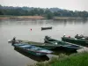 Paisajes de Anjou - Valle del Loira: barcos en las orillas del río Loira y los árboles