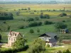 Paisajes de Eure - Las casas y los prados Vernier pantano