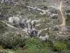 Paisajes de Languedoc - Ruta de acceso a un puente, piedra, árboles y arbustos, en el Parque Natural Regional del Alto Languedoc