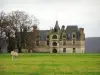 Parc Naturel Régional des Boucles de la Seine Normande - Château d'Ételan de style gothique flamboyant, cheval dans une prairie et arbres