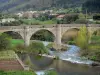 Parc Naturel Régional du Haut-Languedoc - Pont enjambant la rivière, maisons d'un village et arbres