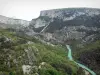 Paysages des Alpes-de-Haute-Provence - Gorges du Verdon : rivière Verdon bordée d'arbres et de falaises (parois rocheuses) ; dans le Parc Naturel Régional du Verdon