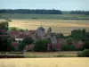 Paysages de l'Aube - Arbres, église et maisons d'un village au milieu des champs