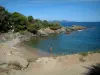 Paysages du littoral de la Côte d'Azur - Petite plage (crique), pins (arbres), rochers et mer méditerranée