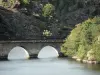 Paysages de la Lozère - Parc National des Cévennes : viaduc du Chassezac enjambant la retenue d'eau du Rachas, sur la commune de Prévenchères