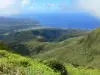 Paysages de la Martinique - Montagne Pelée - Parc Naturel Régional de la Martinique : vue sur le littoral martiniquais et la mer des Caraïbes depuis les pentes verdoyantes du volcan en activité