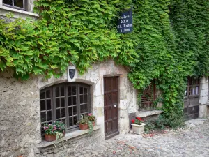 Pérouges - Hausfassade bedeckt mit wildem Wein