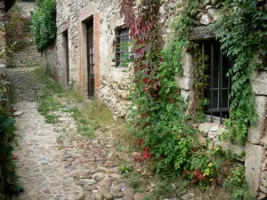 Pérouges - Ruelle pavée bordée de maisons en pierre