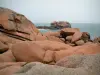Pink granite coast - Ploumanac' rocks: large pink granite rocks and the Channel (sea)