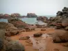 Pink granite coast - Ploumanac' rocks: pink sand, rocks of pink granite and the Channel (sea)