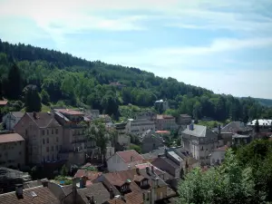 Plombières-les-Bains - Häuser der Thermalstadt, umgeben mit Bäumen