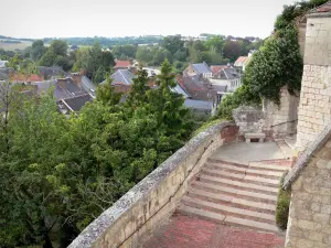 Poix-de-Picardie - Stair with view of the roofs of the houses in the city and trees
