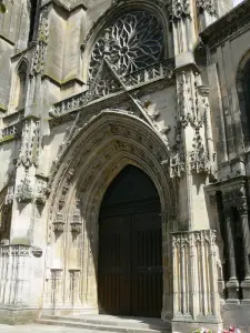 Pontoise - Portal and rose window of the flamboyant Gothic style Saint-Maclou cathedral