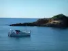 Porquerolles island - The Grand Langoustier headland, the Mediterranean Sea and a boat