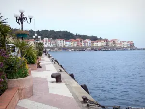 Port-Vendres - Côte Vermeille : balade le long des quais de Port-Vendres avec vue sur la mer Méditerranée et les façades de la ville
