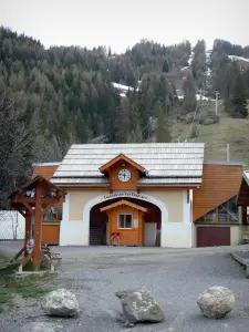 Pra-Loup - Télécabine des Clapiers (remontée mécanique) et arbres de la station de ski