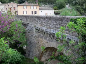 Privas - Brücke Louis XIII (Ludwig XIII) über dem Fluss Ouvèze und Häuserfassaden