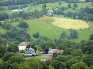 Regionaal Natuurpark van de vulkanen van Auvergne - Huizen, omgeven door bomen en weiden