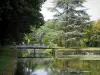Richelieu - Park: rivier, kleine brug, bomen en bamboe