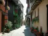 Riquewihr - Ruelle pavée fleurie avec des maisons à colombages ornées de fleurs