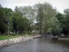 Romorantin-Lanthenay - Ferdinand Buisson-plaza con árboles y el río (Sauldre), en Sologne