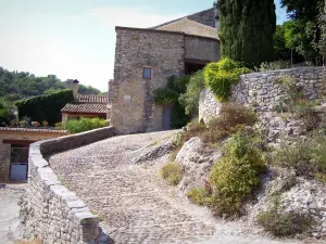 La Roque-sur-Cèze - Sloping paved alley and stone house