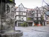 Rouen - Fontaine de l'église Saint-Maclou avec vue sur la place Barthélemy et ses maisons à pans de bois