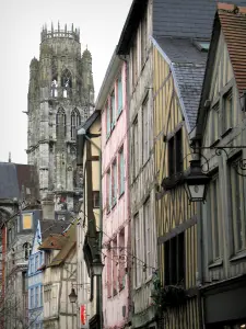 Rouen - Timber-framed houses and tower of the Saint-Ouen abbey church