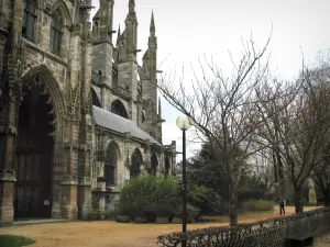 Rouen - Saint-Ouen abbey church of Gothic style and trees of the garden