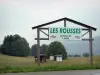 Les Rousses - Ski resort in the summer: panel indicating the Orbe sector, meadow (alpage) and trees; in the Upper Jura Regional Nature Park