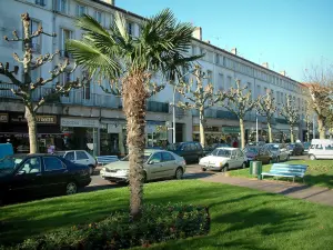 Royan - Boulevard Aristide Briand met zijn gebouwen, winkels, de bomen en gazons