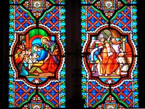 Saint-Claude - Inside of the Saint-Pierre cathedral: stained glass windows