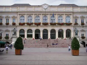 Saint-Étienne - Facade of the town hall and the Hôtel-de-Ville square decorated with shrubs in jars