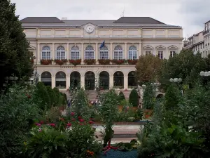 Saint-Étienne - Vista exterior de la Plaza de la Ciudad y el Hotel de Ville con plantas, flores, arbustos y árboles