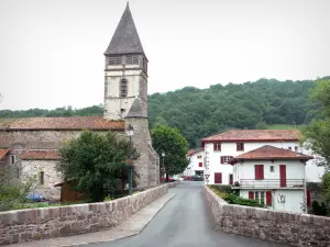 Saint-Étienne-de-Baïgorry - St. Stephen's Church, de Brug over de Nive Aldudes en dorpshuizen