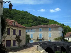 Saint-Jean-de-Côle - Pont, maisons et arbres