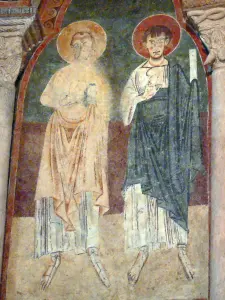 Saint-Lizier - Binnen in de kathedraal Saint-Lizier: schilderkunst (fresco) Romantiek van de apsis