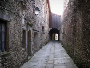 Sainte-Croix-en-Jarez - Ruelle (corredor) y los edificios de la Cartuja de edad (monasterio) en el Parque Natural Regional del Pilat