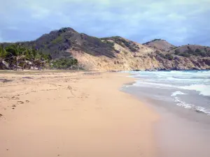 Les Saintes - Grand Anse strand van goudgeel zand op het eiland Terre -de - Haut, en de zee golven