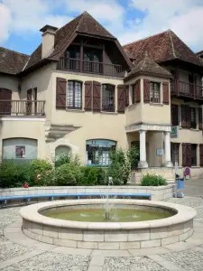 Salies-de-Béarn - Fountain and facades of the Bayaa square